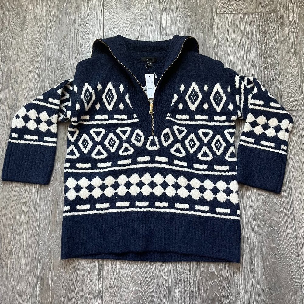 Nwt J.Crew Xs-S Relaxed half-zip sweater in geometric knit Item BD643